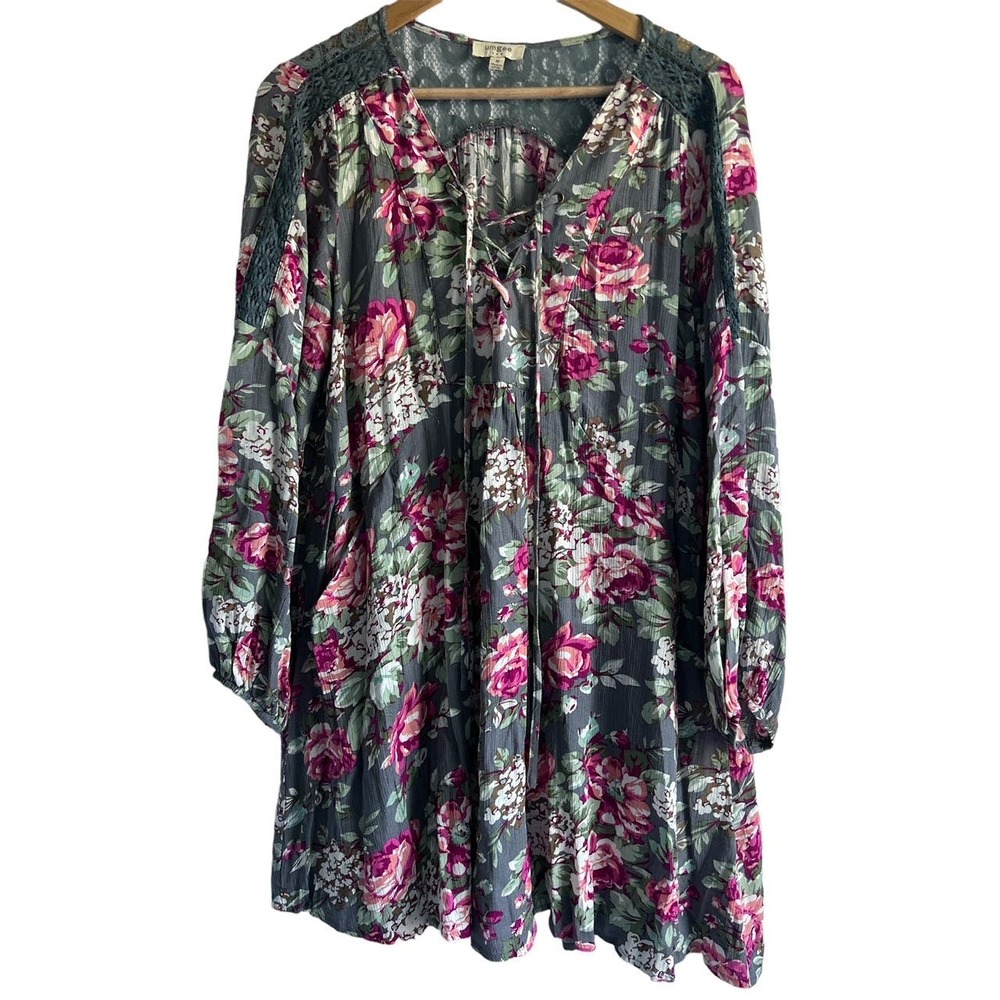 Umgee Women’s Size Medium Midi Rose Floral Long Sleeve Dress